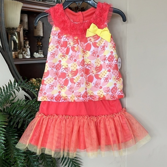 Brand New Little Lass 2-Piece Set Orange & Yellow Floral Mesh Top Ruffle Skirt - Picture 15 of 15